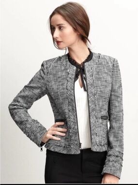 Banana Republic Italian Fabric Black Tweed Combo Blazer Jacket Size 8